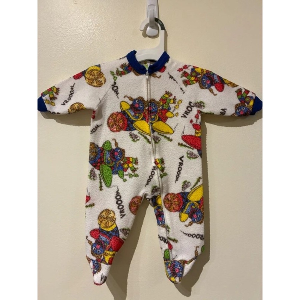 Sesame Street Grover Elmo Airplane Fleece Footed Pajamas White Blue 3-6M